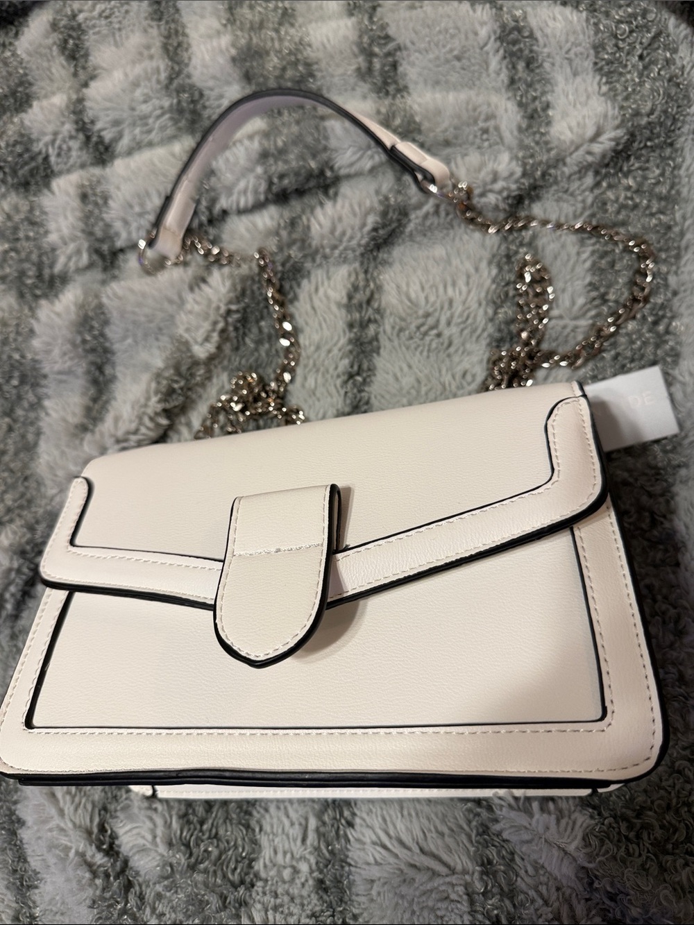 White Cream Crossbody Bag with Chain Strap and black edging